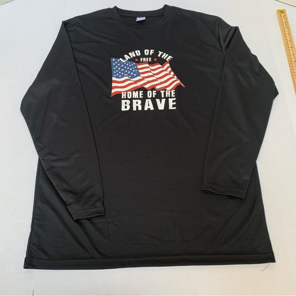 Patriotic Black Long Sleeve Tee Unisex Size L